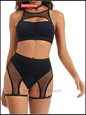 Sexy Fishnet Lingerie Set: Cutout Top & High Waisted Shorts for Rave Party